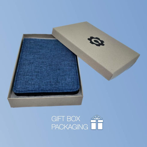 Premium Canvas RFID Blocking Full Size Bifold Wallet with 8 Slots, 1 Key Pocket, and Cash Divider, Come with Kraft Gift Box (Denim Blue)...