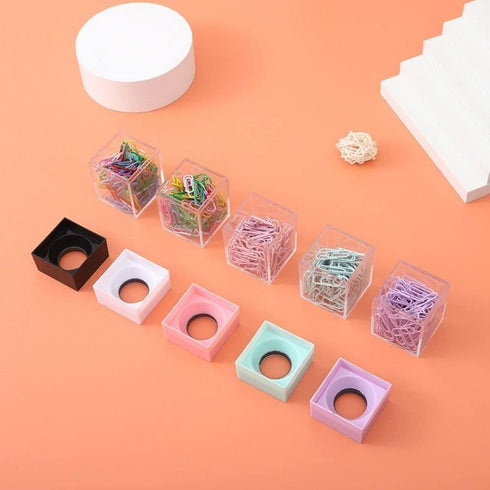 Pink Magnetic Paper Cilp Dispenser Holder Clear Acrylic Paper Clip Organizers with Magnetic Top for Desk Cute Office Binder Clip, Hair Clip,Paper ...
