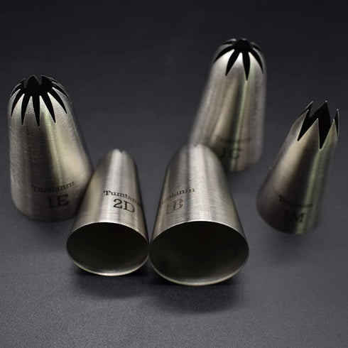 5 Pack Extra Large Piping Nozzles, 1B 1C 1E 1M 2D# Seamless Stainless Steel Piping Icing Tips for Cupcakes...