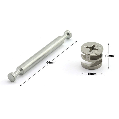 4Set Furniture Hardware Double End Head Rod Connection Cam Fittings Furniture Board Panel Connection Accessories 64mm...