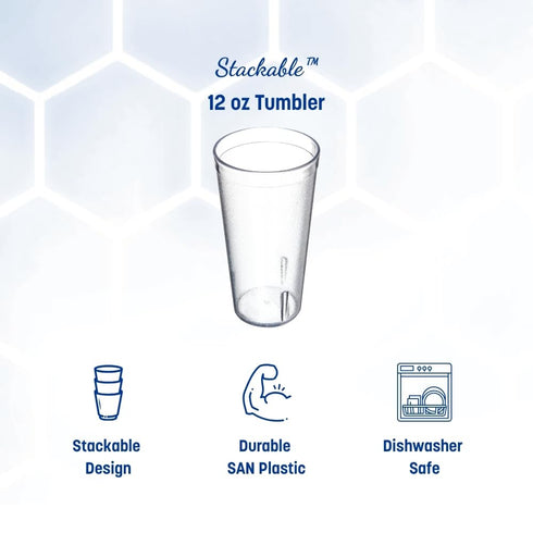 Carlisle FoodService Products Stackable Tumbler with Pebbled Exterior for Restaurants, Cafeterias, And Fast Food, Plastic, 12 Ounces, Clear, (Pack...