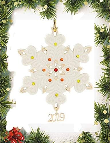 Lenox 2019 Annual Gemmed Snowflake Porcelain Ivory Ornament Gems 24 K gold New...