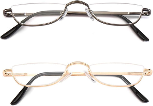 Half Frame Reading Glasses, Half Metal Moon Readers for Women Men 2 Pairs 1.25...