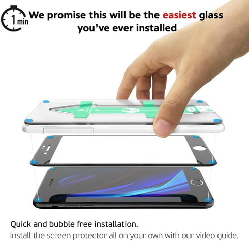 Deppa Premium Screen Protector for iPhone SE 2022, SE 2020, iPhone 7, iPhone 8 (4.7') Tempered Glass 3D Full Coverage with Easy Installation Tray ...