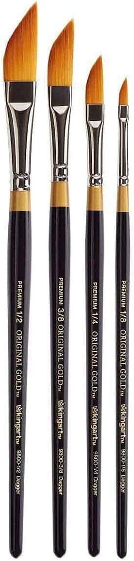 KINGART B-026 Premium 4 pc. Original Gold 9800 Series Dagger Striper Artist Brush Set, Synthetic Golden TaklonHair for Acrylic, Oil, Gouache Paint...