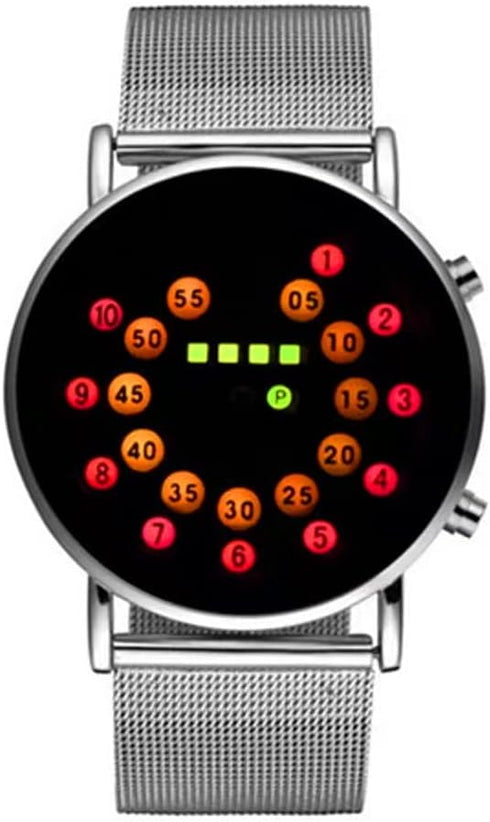 Men Cool Digital Watch Binary Time LED Display Waterproof with Stainless Steel Mesh Band Unique Creative Fashion Wristwatches...