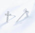 14K White Gold Plated Small Cross Silver Stud Earrings, Hypoallergenic Pave CZ Tiny Cross Stud Earrings for women...