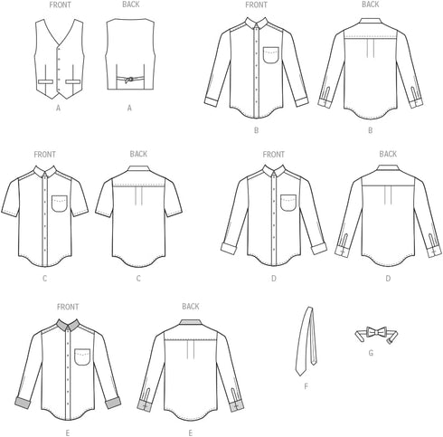 McCall's Men's Lined Vest, Bow Tie, Tie, and Shirts Sewing Pattern Kit, Design Code M8415, Sizes S-M-L...