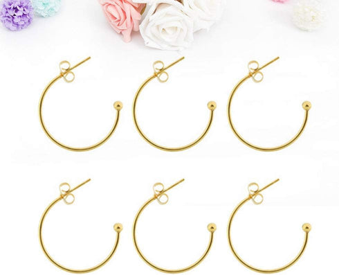 Supvox 6pcs Earring Findings Beading Hoop Earring Finding Metal Hoop Earrings C-Shaped Eardrops Beads DIY Jewelry Making Supplies Materials - Gold...