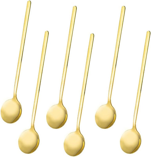 6 Pieces Stainless Steel Gold Espresso Spoons, YIFARUBE 6.7 Inch Long Handle Stirring Spoons, Mini Teaspoons Set for Coffee Sugar Ice Cream Desser...
