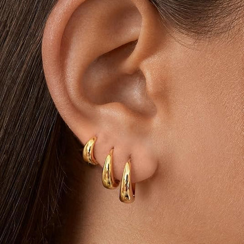 KISS WIFE 6 Pairs Small Hoop Earrings for Women, 14K Gold Plated Simple Dainty Huggie Hoop Earrings Set Lightweight Hypoallergenic Trendy Jewelry ...