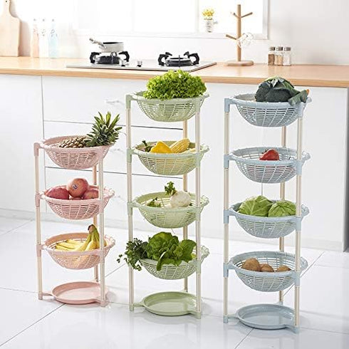Multifunctional Plastic Storage Basket Floor Tripod Kitchen Vegetable and Fruit Storage Rack Drain Rack (Green, 4 layers)...