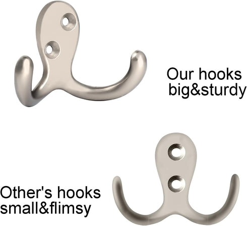 IBosins 8 Pack Heavy Duty Double Prong Coat Hooks Wall Mounted with 16 Screws Retro Double Hooks Utility Hooks for Coat, Scarf, Bag, Towel, Key, C...