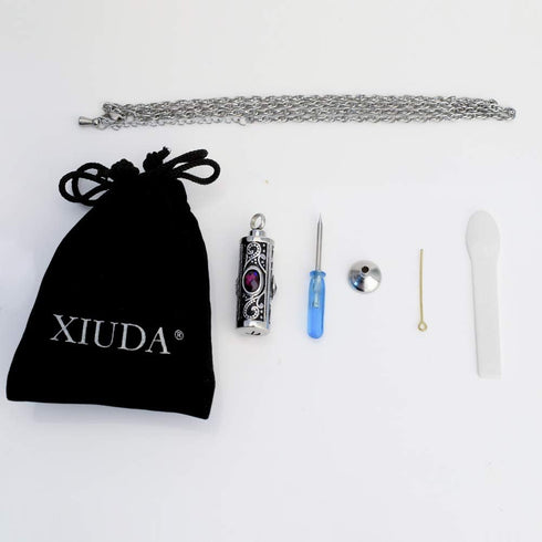 XIUDA Crystal Cremation Urn Necklace for Ashes Keepsake Cremation Jewelry for Human Ashes Stainless Steel Memorial Pendant with Flower for Women...
