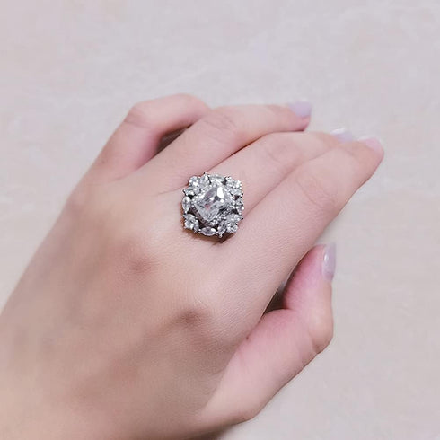 Princess Cut CZ Wedding Engagement Ring for Women Girls Big Crystal Cluster Adjustable Finger Band Rings Comfort Fit Fashion Art Deco Birthday Wed...
