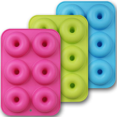 homEdge Silicone Donut Molds, 3-Pack of Non-Stick Food Grade Silicone Pans for Donut Baking – Green,Pink,Blue...