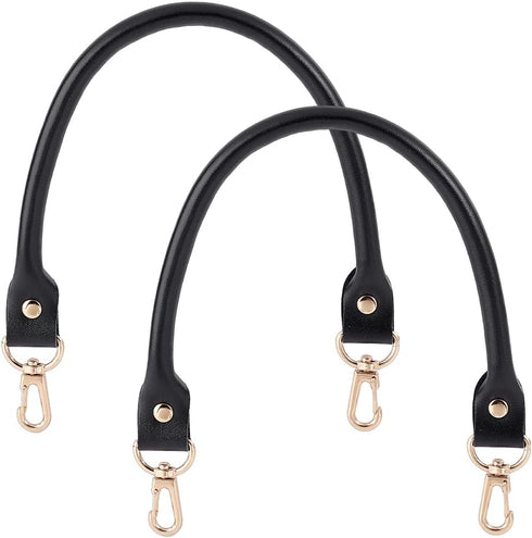 PH PandaHall 2pcs Black Leather Purse Handle 15.7" Purses Straps Bag Replacement Strap Round Handbag Shoulder Bag Strap with Golden Swivel Buckles...