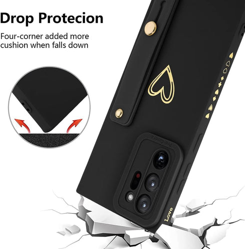 Fiyart Designed for Samsung Galaxy Note 20 Ultra Case with Phone Stand Holder Cute Love Hearts Camera Protection Cover with Wrist Strap for Women ...