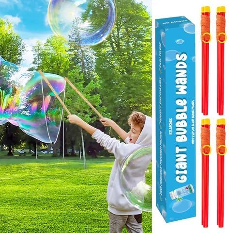 4 PACK PARTY BOX Giant Bubble Wands INCLUDING 2 Gallons of Huge Bubble Solution Mix Refill for Huge Bubble Maker Liquid Big BubblesPARTY Outdoor S...