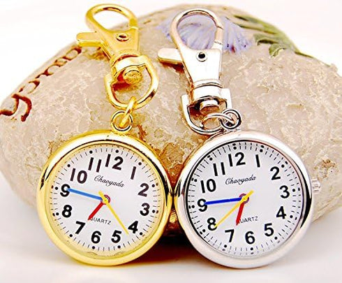 ZIMI 4 PCS Round Analog Women's Men's Nurses Keychain Key Ring Watch Simple Easy to Read time Quartz Unisex Pendant Clock...