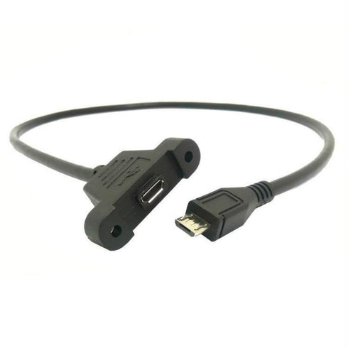 Micro USB Male to Micro USB Female Extension Panel Mount Type Cable with Screws, Data+Charge,Black 50CM/1.6FT...