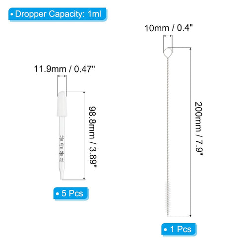 PATIKIL Eye Dropper, 5Pcs 1ml Glass Graduated Straight Tip Pipette Measured Dropper with Rubber Cap and Brush for Essential Oils, Lab Experiments,...
