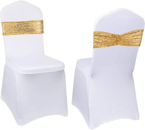 Eternal Beauty Set of 10 Sequin Chair Bows Sashes Gold Chair Sashes for Wedding Party Decorations...