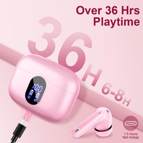 Wireless Earbuds Bluetooth 5.3 Headphones Bass Stereo Ear Buds with Noise Cancelling Mic LED Display in Ear Earphones IP7 Waterproof 36H Playtime ...