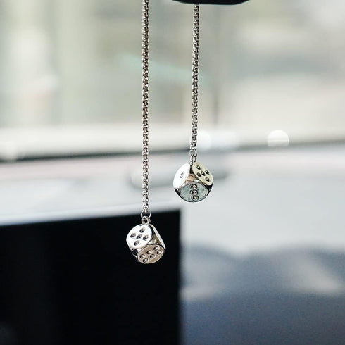 Creative Hanging Dice with Dots Car Metal Pendant Rear View Mirrors Charms Ornament (Silver)...