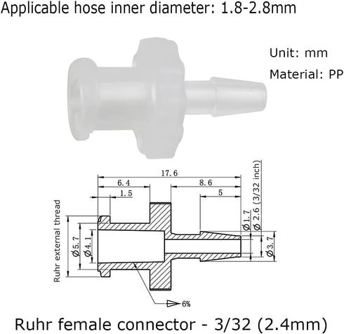 10pcs Female Luer Lock 1/4" Polycarbonate Hose Barb Adapter for Laboratory Biochemical/Analytical Instruments, Food Machinery and Aquarium Equipme...