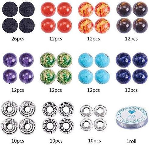 SUNNYCLUE 100pcs+ 10mm Natural 7 Chakra Lava Stone Beads Round Loose Beads Kit Spacer Beads with Crystal Strings for Essential Oil Jewelry Making...