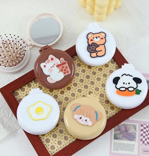 Strawberry Travel Hair Brush Pocket Comb with Mini Mirror Portable Compact Folding Hair Brushes Round Mini Compact Massage Comb for Girls and Wome...