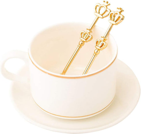 ABOOFAN 8PCS Stainless Steel Golden Coffee Cake Spoon Crown Cake Spoons Small Teaspoon for Ice-Cream, Soup, Salt, Sugar, Tea Stirring...
