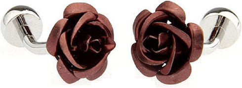 Rose Flower Brown Bronze Pair of Cufflinks in a Presentation Gift Box with a Polishing Cloth...