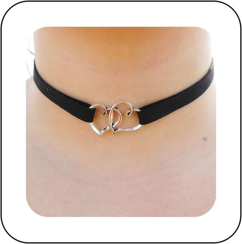 Punk Leather Choker Necklace Silver Heart Collar Chain Necklace Black Hollow Love Heart Necklace Chain Retro Velvet Choker Necklace Chain Jewelry ...