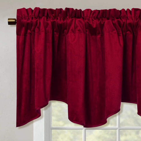 StangH Kitchen Red Scalloped Valance - 18 Inches Stylish Home Decor Thermal Curtain Tiers Room Darkening Velvet Drapes with Rod Pocket for Dining ...