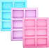 3 Pack Silicone Soap Molds - 6 Cavity Rectangle Molds for Craft Soap, Muffin, Loaf, Cornbread, Cake, Chocolate & Ice Cube Trays (Blue, Pink, Purpl...