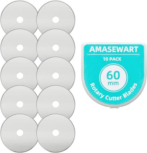 AMASEWART 60mm Rotary Cutter Blades Fits Fiskars Olfa, Replacement Rotary Blade for Fabric, Quilting, Sewing and Arts & Crafts, Pack of 10...