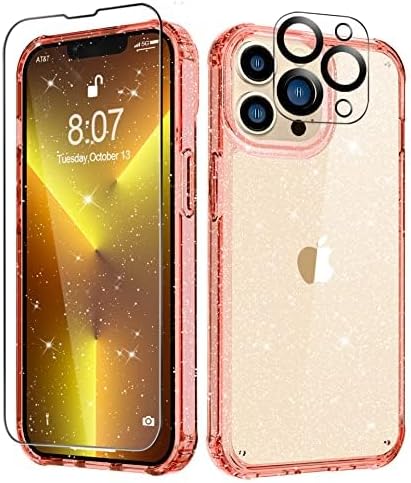 MIODIK Compatible with iPhone 13 Pro Case, with Screen Protector + Camera Lens Protector, Clear Glitter Women Girls Protective Shockproof Phone Ca...