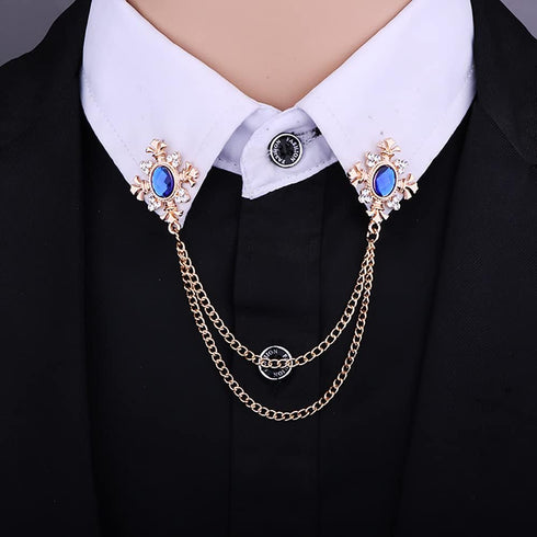 Cross Crystal Tassel Chain Brooch.Gold Silver Tassel Collar Pins Broochs Rhinestone Lapel Pin for Men Women Suit Accessories...