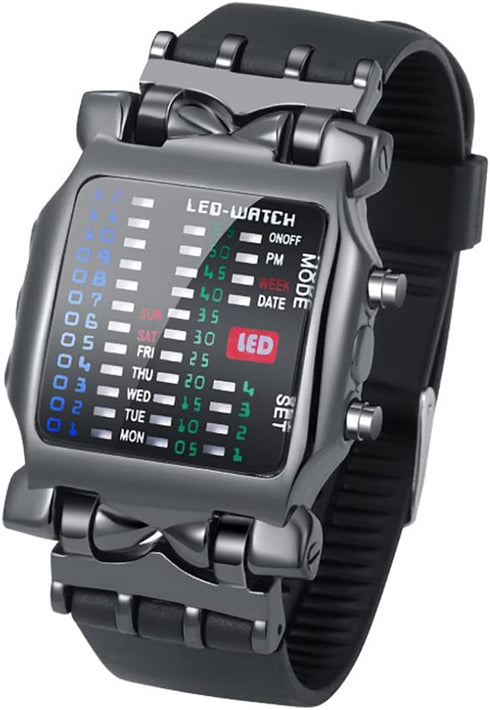 Fashion Mens Digital Watch LED Binary Watches for Men Waterproof Outdoor Casual Black Silicone Square Watches...