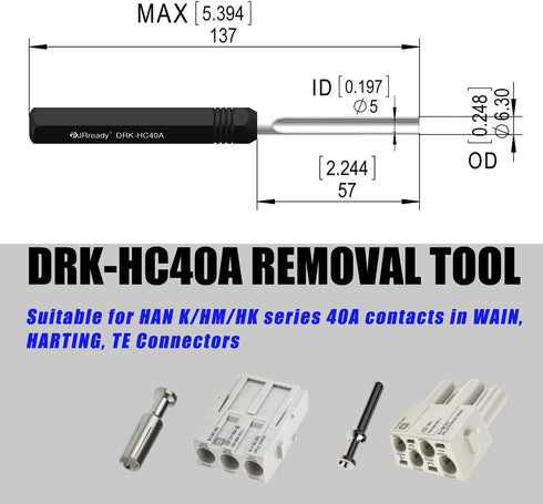 JRready DRK-HC40A Pin Extraction Removal Tool for Heavy Duty series HARTING HAN C 40A Series Connector & WAIN 40A CCSM/F Series Electronic Connect...