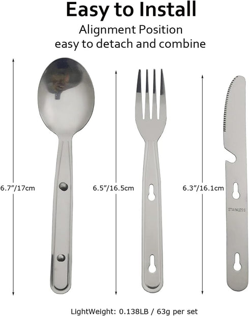 4-in-1 Camping Utensils Hiking Cutlery Set for 4, Portable Stainless Steel Flatware Spoon Fork, Knife & Bottle Opener Combo pack for Picnic Travel...