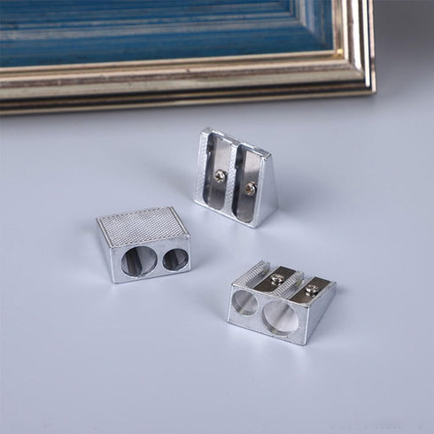 4Pcs Silver Magnesium Pencil Sharpener, Magnesium Metal Pencil Sharpener Manual, Double Holes Rectangular Pencil Sharpener, Handheld Pencil Sharpe...