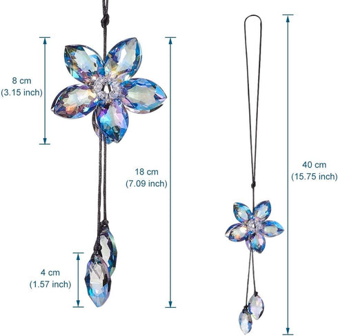 Crystal Flower Rear View Mirror Pendant Car Hanging Ornament Lucky Accessory, Colorful...