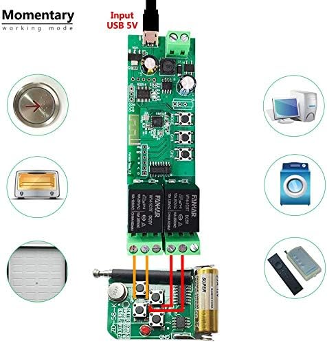 2-Channel WiFi Smart Switch Relay Module, TUYA/Smart Life App for Smart Home Remote Control, Momentary Time Adjustable, Compatible with Alexa/Goog...