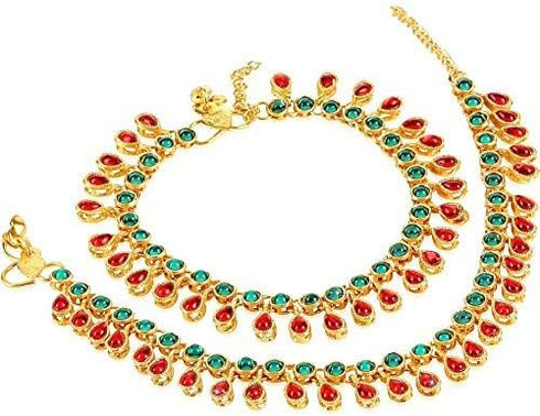 I Jewels Gold Plated Indian Traditional Bollywood Style Ethnic Kundan Anklet/Payal Barefoot Jewelry for Women (A031MG)...