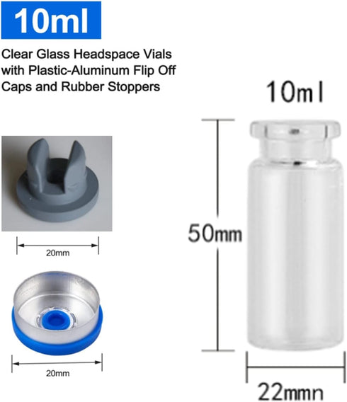 10 Pcs 10ml Glass Bottle,Sterile Transparent Vial,Seals Empty Vials, Lab Sample Vial, Empty Vials with Self Healing Injection Port,With Flip Off A...