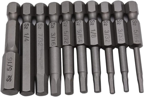 10Pcs 50mm 1/4 Inch Hex Shank S2 Steel Hex Screwdriver Head Allen Hand Held Wrench Drill Bit Set 5/64-5/16 Magnetic Hex Bit Set...