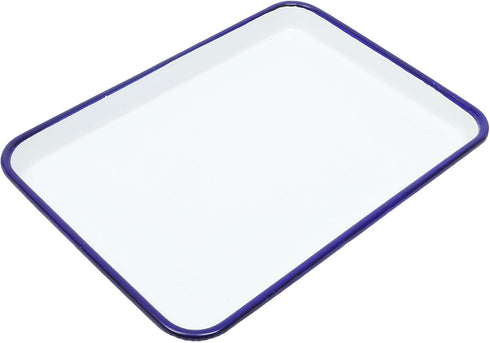 Ciieeo Enamelware Collection Blue Rim Solid White Enamel Baking Cookie Sheet Pan 26x18cm Enamel Baking Roasting Pan Tray Rectangular Serving Dish ...